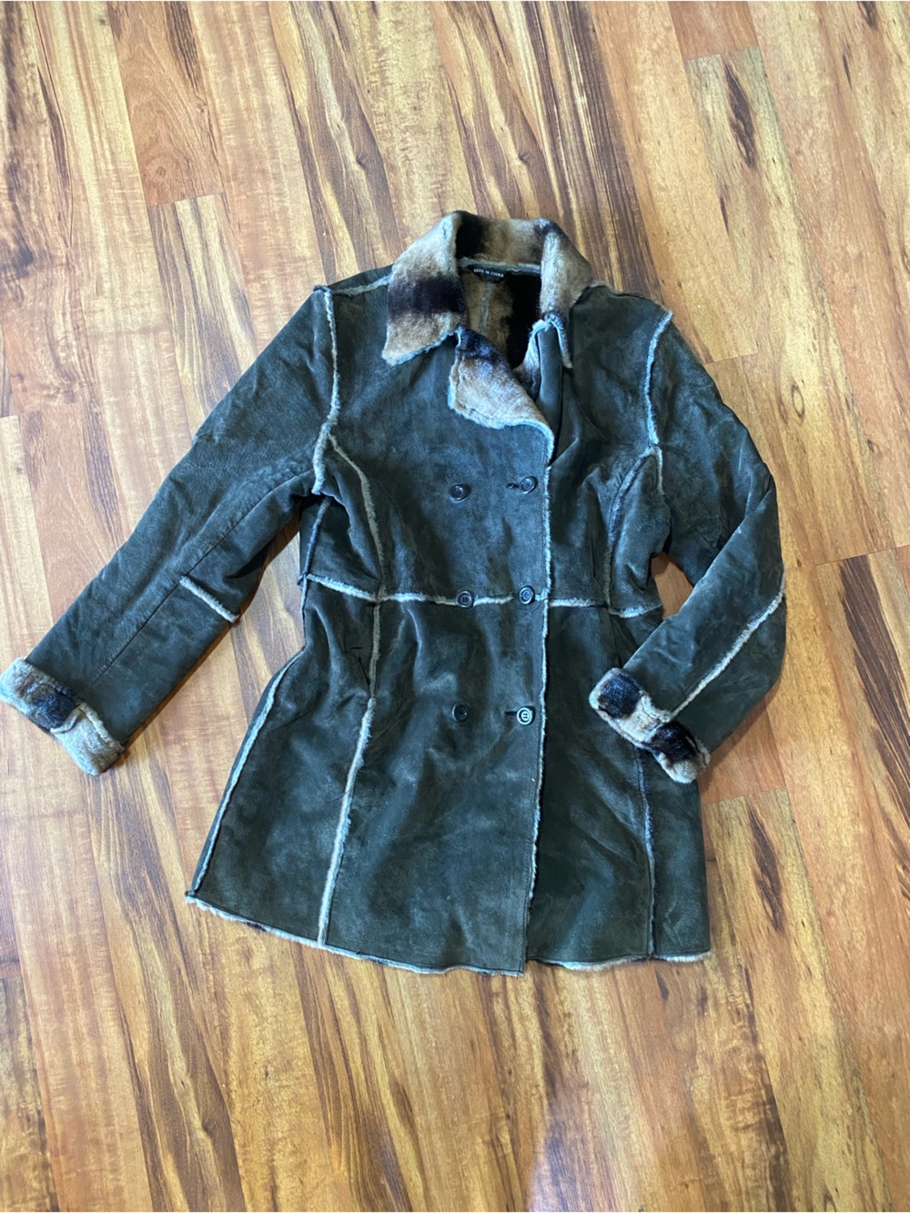 Women’s Dark Brown Leather Coat with Fur Trim, Marvin Richards Size Large